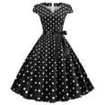thumbnail image 3 of Plus Size Dresses Vintage Retro Short Sleeve Print Evening Party Gown Prom Swing Summer Dress Black L, 3 of 5
