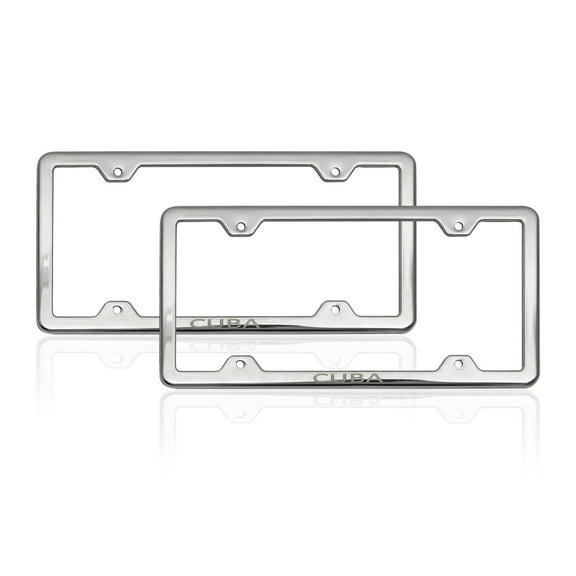OMAC Cuba Print License Plate Frame Tag Holder Chrome S. Steel Set 2 Pcs.