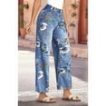 thumbnail image 5 of Floral Print Wide Leg Pants for Women Trendy Mid Rise Boho Ankle Cute Jeans Light Blue L, 5 of 9