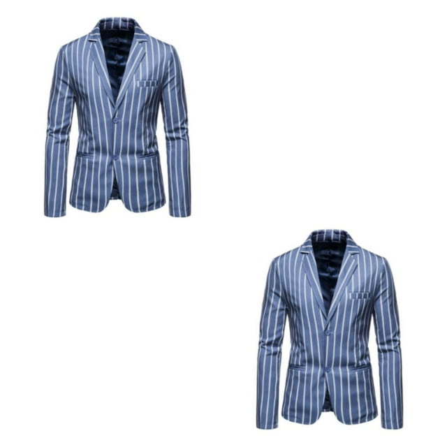 Baohd Slim Fit Two Buttons Suit Jacket Modern Stylish And Professional Polyester Two Buttons Suit Jackets Suit Coats blue 3XL 2Set