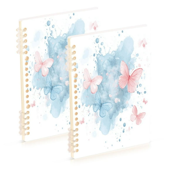 WOBOGO Pink and Blue Butterflies Notebook College Horizontal Grid Paper Ink Spill Resistant Water Resistant Cover 8.3x5.7x0.4in