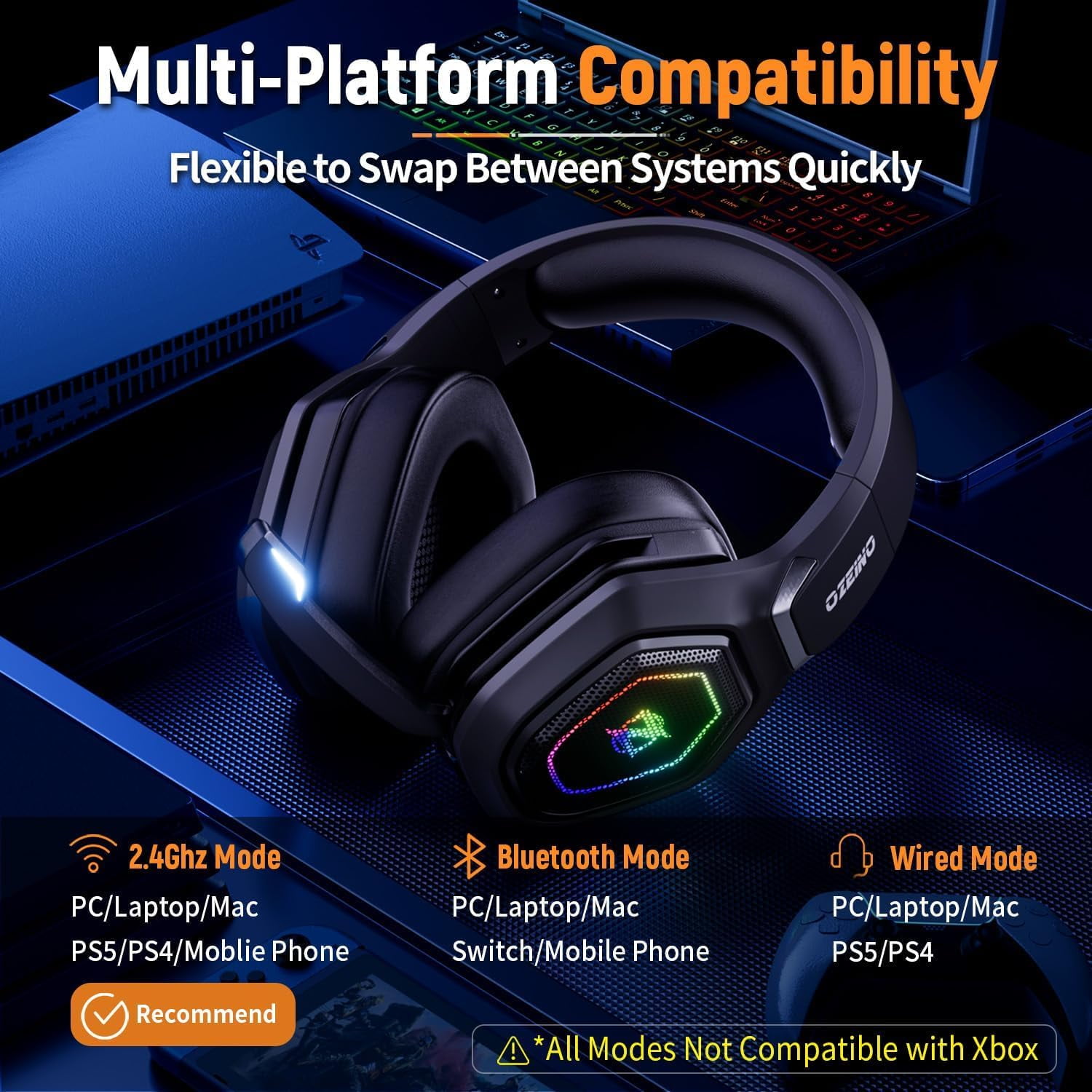 Wireless Gaming Headset 2.4GHz USB & Type-C Low Latency Wireless Gaming Headset 2.4GHz USB & Type-C Low Latency