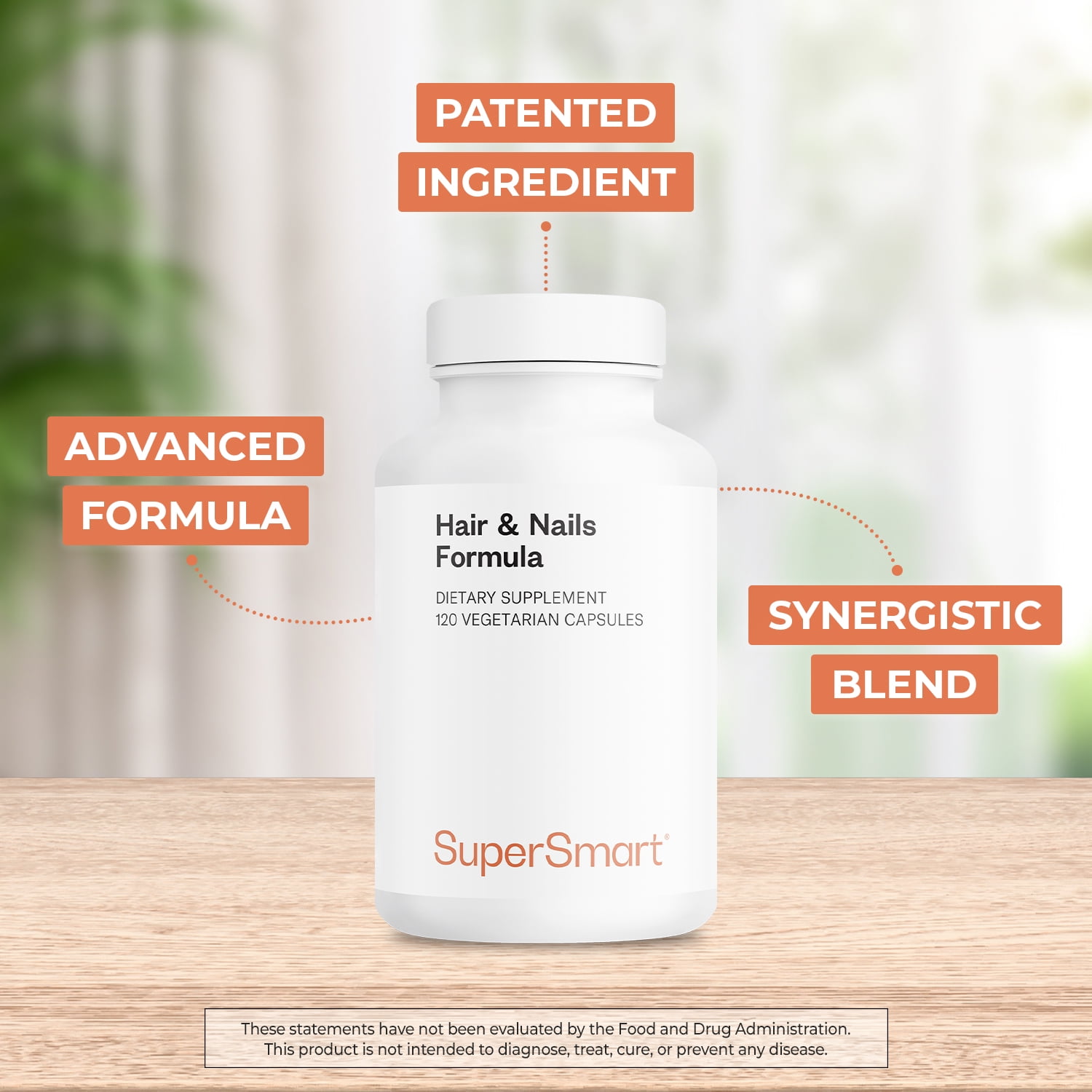 SuperSmart Hair & Nails Formula - Patented Solubilized Keratine Supplement - with Biotin, Bamboo Extract, MSM, Cynatine HNS Keratin | Non-GMO & Gluten Free - 120 Vegetarian Capsules