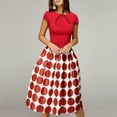 thumbnail image 2 of Robe Femme plus Robe de Soirée Femme Mode Col Rond Manches Courtes Ceinture Silhouette Vintage Patchwork à Pois Vêtements Adulte Femme Rouge Taille L, 2 of 7