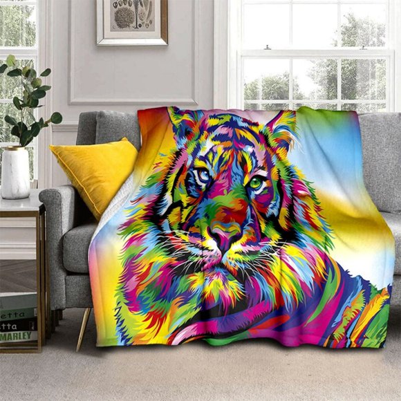 Flannel Blanket Animal Tiger Lion Printed Cover Blanket Character Travel Portable Quilt