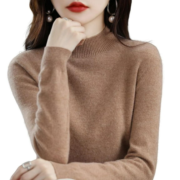 Women Sweater Long Sleeve Mid Collar Pullover Sweater Soft Stretchy Solid Color Knitted Bottom Layer Top for Daily Wear