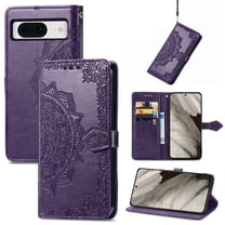 TECH CIRCLE Embossed PU Leather Wallet Phone Case for Google Pixel 8 6.2 inch,Full Protection Magnetic Clasp Flip Stand Card Slots Shockproof Protective Google Pixel 8 Cover with Hand Strap,Purple