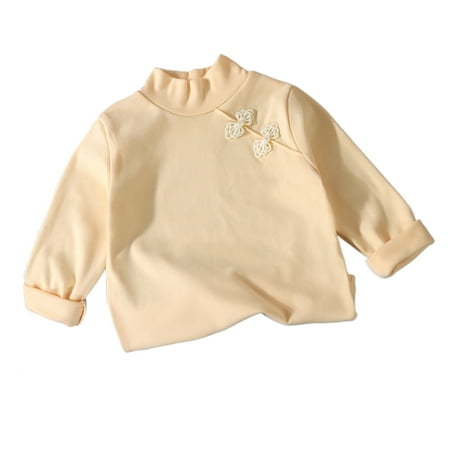 

Toddler Kids Velvet Tops High Neck Sweatshirt Cotton Soft Pullover Lightweight Basic Sweaters for Boys Girls (90/9 Months Yellow)