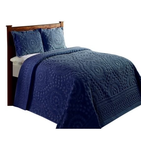 King Rio Collection 100% Cotton Tufted Unique Luxurious Floral Design Bedspread Navy - Better Trends