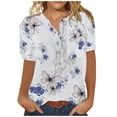 thumbnail image 2 of LSLJS T-Shirts pour Femmes Été Décontracté Manches Courtes T-Shirt Bouton Col Rond Pull Blouse Tops, 2 of 4