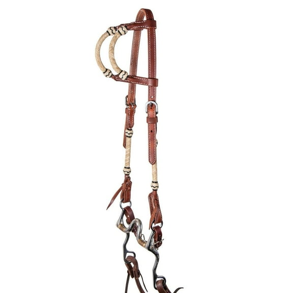 Schneiders Double S Harness Leather Two Ear Headstall w/Rawhide | Light Oil | Full Horse