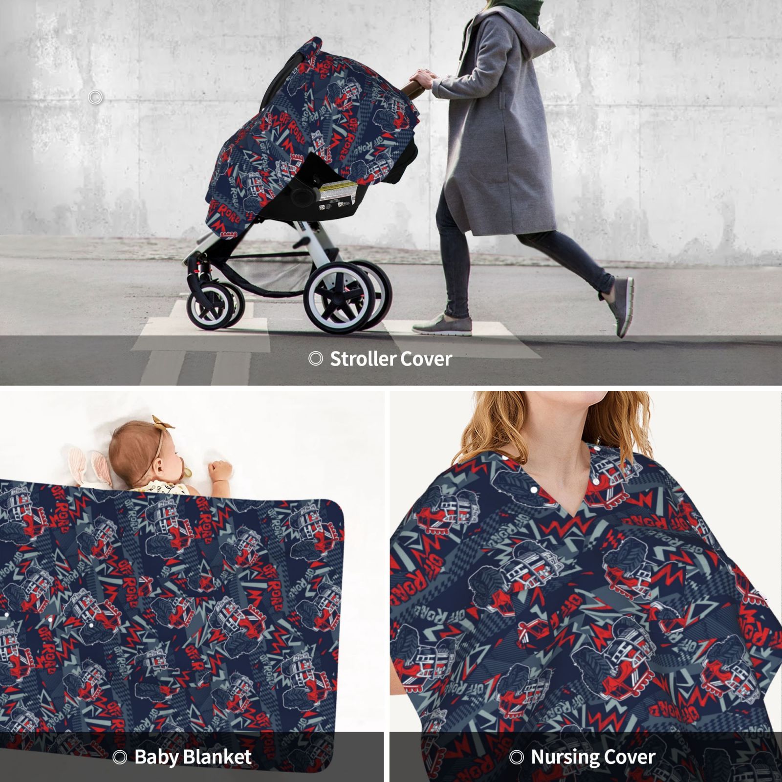 Car Seat Cover Baby - cool red off-road vehicle Breathable Infant Car Seat Cover for Baby Carseat, Lightweight Comfort Baby Essentials Must Haves Newborn Stuff for Girl Boy