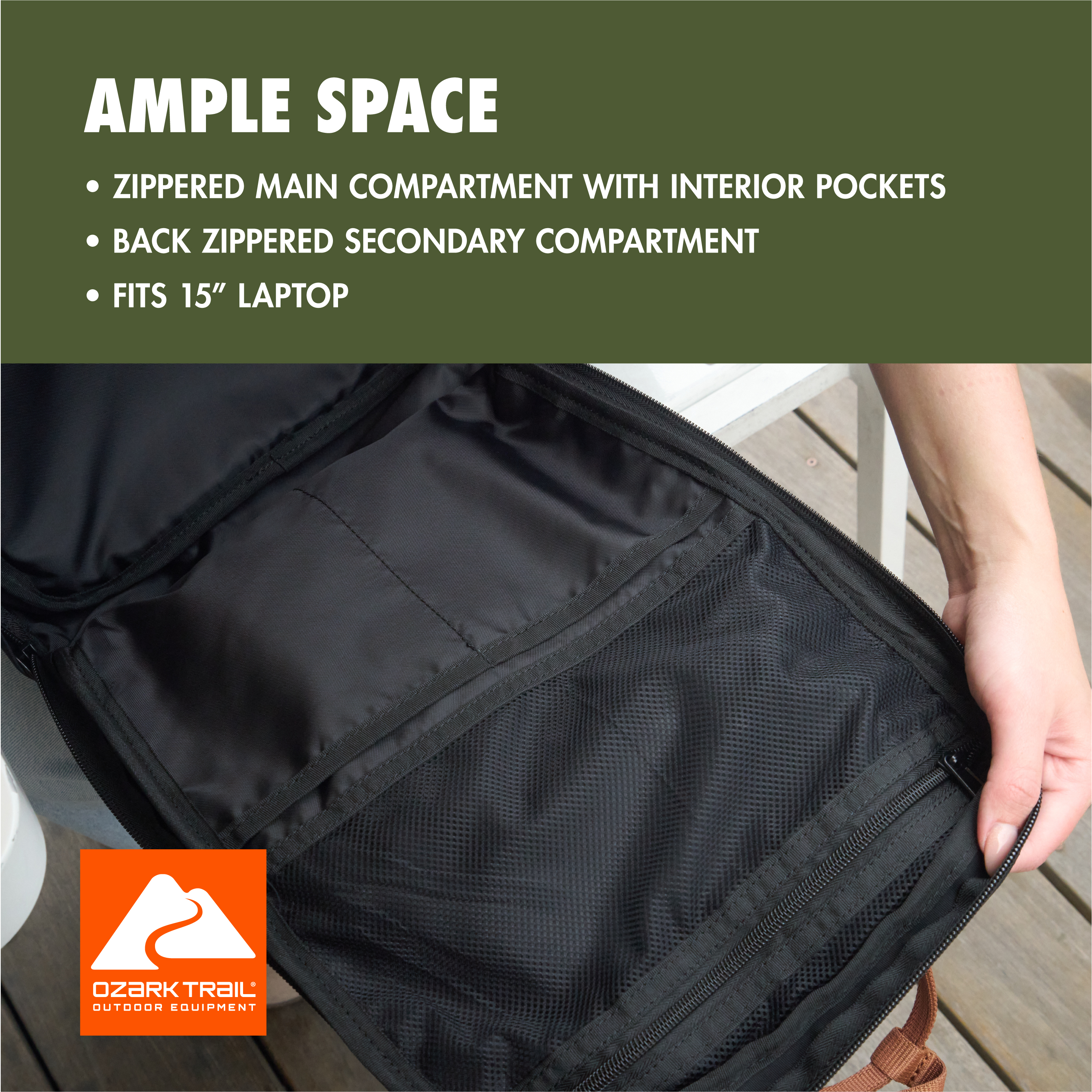 Mochila Ozark Trail Asheville de doble carga de 22L para adultos y adolescentes, poliéster, negro 4