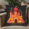 thumbnail image 5 of Set of 2 Decorative Throw Pillow Covers 18x18in - Vibrant Castle Design with Flowers on Black Background Perfect for Couch Bed Car, 5 of 8