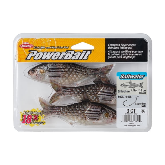 Berkley PowerBait® Saltwater Gillydine, 4.5 in, Swimbaits, HD Mullet (3-count)