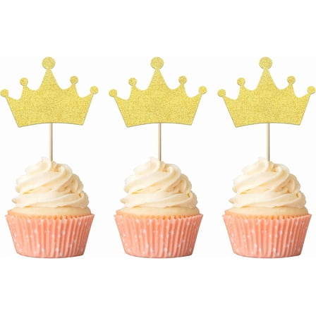 10pcs Crown Cupcake Toppers Glitter Crown Tiara Princess Cupcake Picks for Baby Shower Gender Reveal Kids Girls Birthday Party Cake Decorations Supplies Gold
