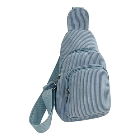 

Chest Bag Casual Shoulder Bag Corduroy Adjustable Strap Simple Portable for Work Light Blue