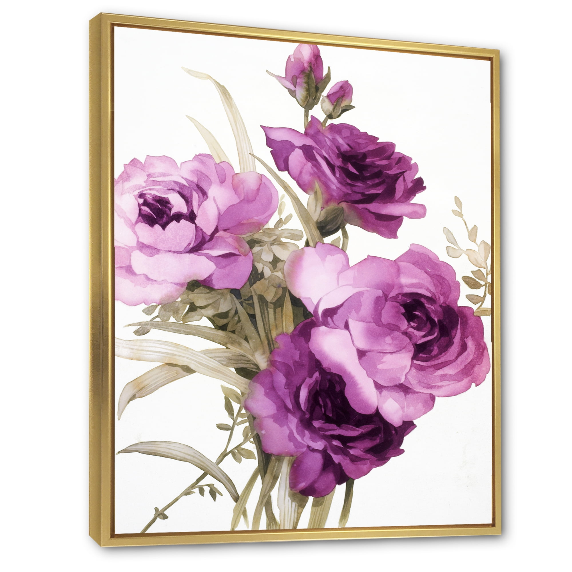 Bouquet of Dark Pink Roses 30 in x 40 in Framed Painting Canvas Art Print, by Designart