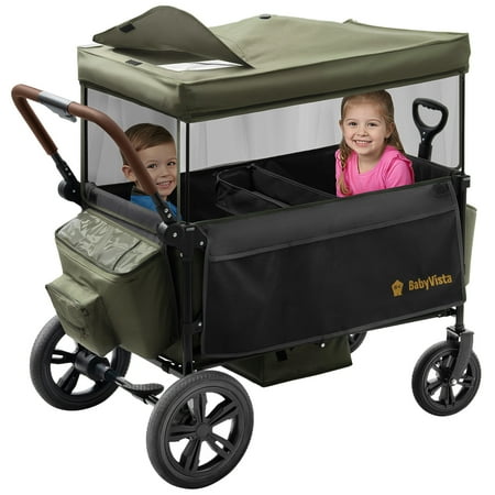 BabyVista Wagon Stroller All-Terrain for 2 Kids with Canopy, Parents Organizer, Adjustable Handlebar, Compact Foldable Baby Stroller Collapsible Toddler Stroller