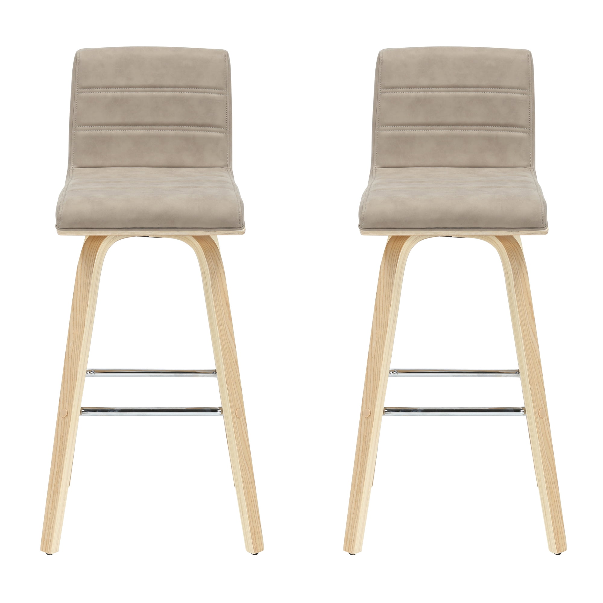 Vienna 39.5 in. H Swivel Bar Height Vintage Taupe Square Back Wood Bar Stool with Faux Leather Seat Set of 2