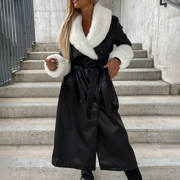 Sakmal Barn Jackets for Women 2025 Trench Coat Black Leather Coat Trendy Winter Jackets for Women XL