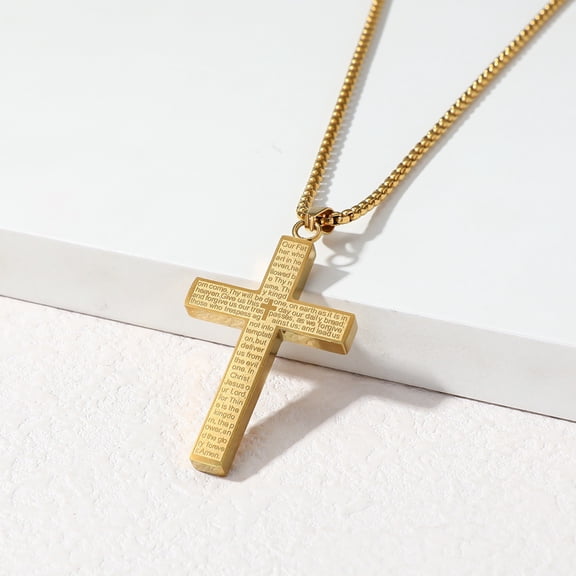 Leander Men's Stainless Steel Cross Crucifix Bible Prayer Pendant Necklace 22 2" Chain