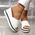 thumbnail image 4 of Rokment Platform Wedge Heeled Dress Slides Sandals for Women 2026 Summer Fashion Casual Color Block Comfortable Walking Slip on Chunky High Heels Beach Slippers White Size 7.5, 4 of 7