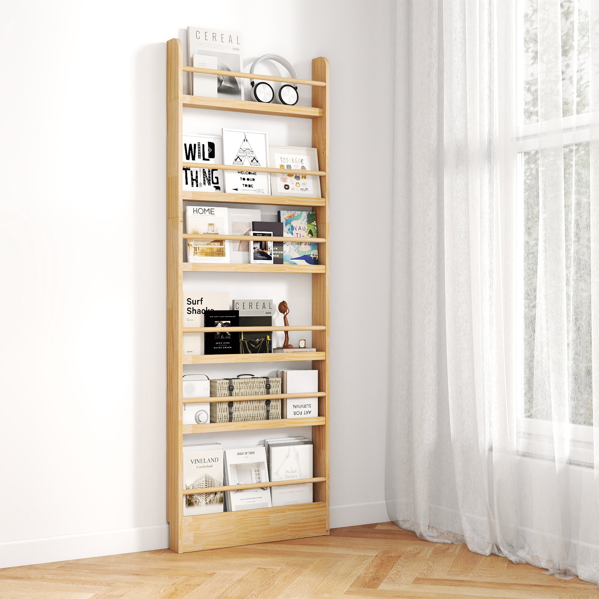 VGBYUJ 6 Tier Behind The Door Bookshelf, 70" Behind The Door Storage Organizer, Space-Saving Wall Mount Narrow Book Shelf, Solid Wood