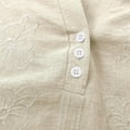 thumbnail image 6 of WTXUE Floral Embroidered Cotton Linen Shirts for Women 3/4 Sleeve V Neck Button Gauze Boho Tops Casual Lightweight Blouses Tunic Linen Top Teacher Loose Tunics Cotton Linen Tops Beige L, 6 of 9