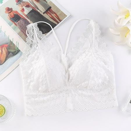 

Cathalem No Bra Full Support Top plus Size Women s Sleeveless Floral Lace Fashion Bra Padded Halter Tops for Women Thick Strap Vest White One Size