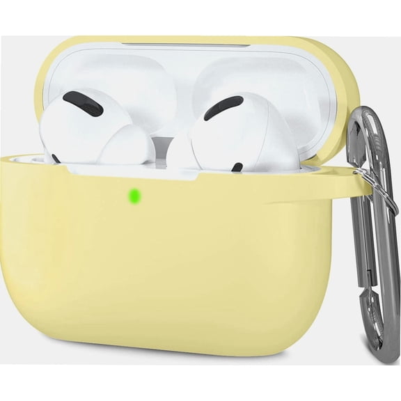 Compatible with AirPods Pro Case Protective Silicone Airpod Case Shockproof Cover Skin for Apple Airpod Pro 2019 Charging Case, with Keychain, Milk Yellow