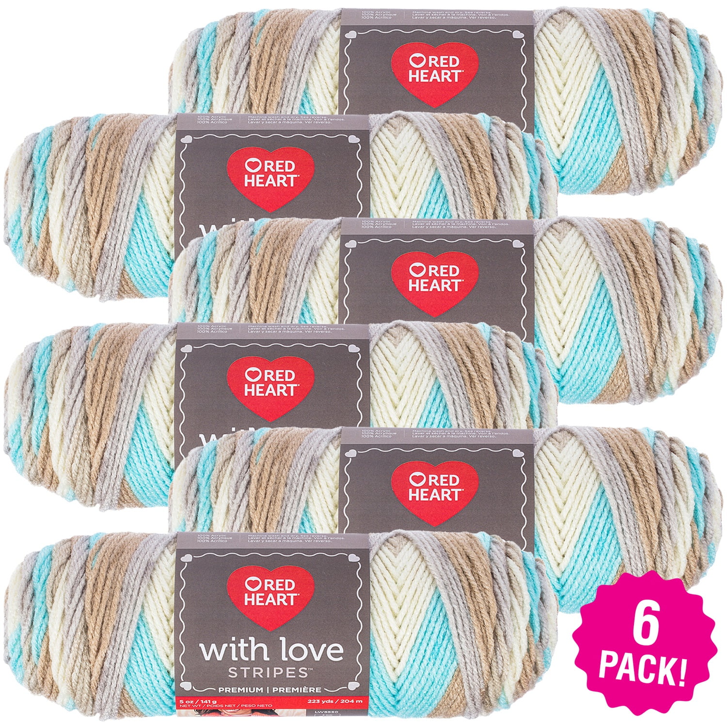 Red Heart With Love Yarn Sandbar Stripe, Multipack of 6