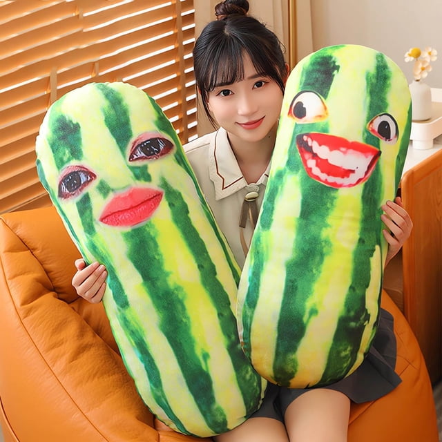 Almohada de sandía - Muñeca de peluche de 23,6" con cara sonriente, diseño de rayas verdes y amarillas para decoración y confort