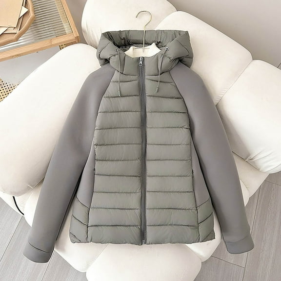 Pincandy Women's Cropped Puffer Jacket Hooded Warm Padded Winter Outerwear Coat with Pockets
