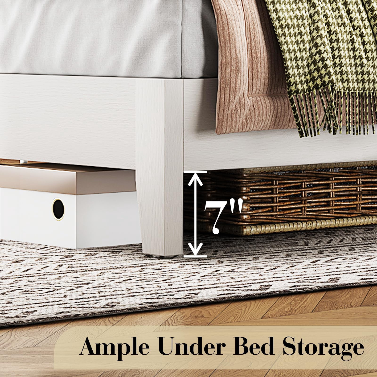 VanAcc Full Size Solid Wood Bed Frame with 48.4" Tall Headboard, Mid-Century Modern Platform Bed with Wooden Slats, Easy Assembly, White