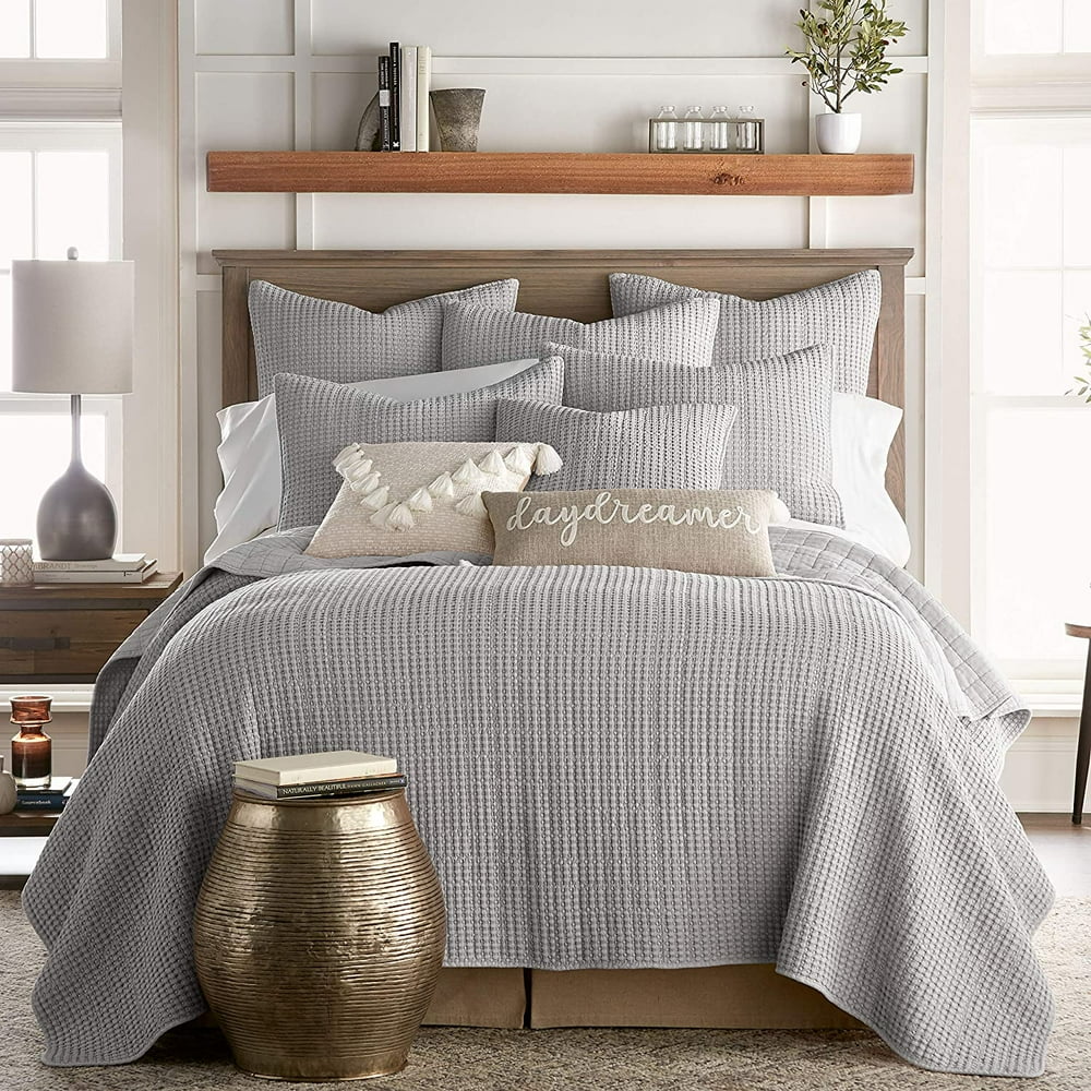 Levtex Home Mills Waffle King Quilt Set Grey Cotton Waffle