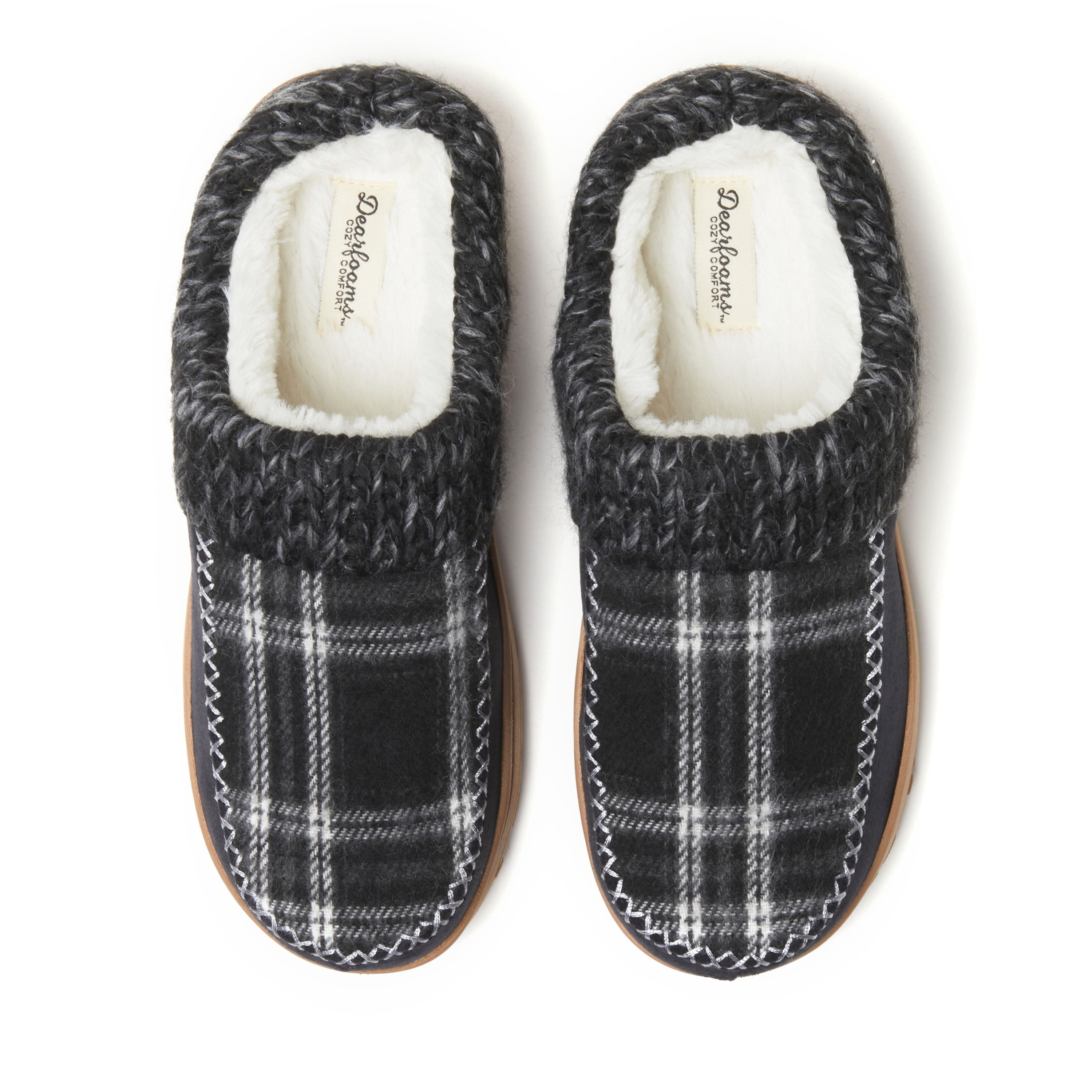 Dearfoams Cozy Comfort Women's Moc Toe Clog Slippers with Chunky Knit Collar