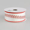 1.5" Wide Expressions Baseball Stitching Satin Wired Ribbon Red, White, Black (10 Yards)