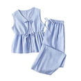thumbnail image 3 of Big Girls 2-Piece Summer Outfit Set Striped Solid Color Vest Top with Waist Tie and Casual Pants Outfits Size 15-16T, 3 of 9