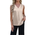 thumbnail image 5 of Women's Silk Satin Camisole Tank Tops V Neck Pleated Dressy Casual Sleeveless Blouses Summer Business Work Shirts Beige S, 5 of 6