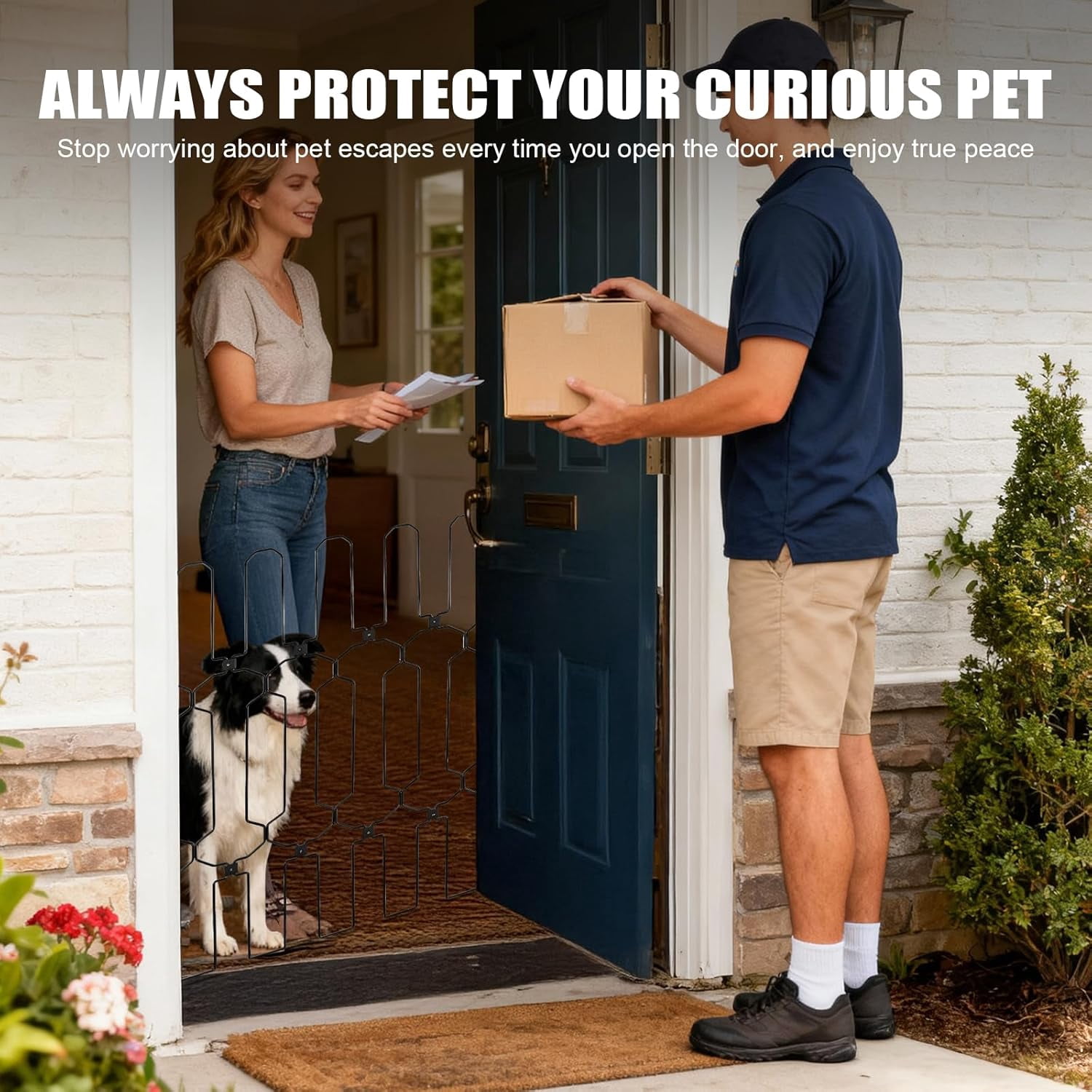 Three Tree Metal Retractable Pet Gate, 36"W x 31"H Vertical Bar Safety Dog Door Barrier, Easy Install for Doorways, RV Home Indoor Use