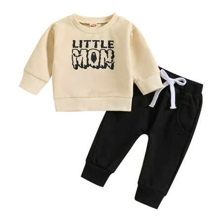 

EnJoCho Casual Outfit for Baby Toddler Boys Girls Set Autumn/Winter Letter Printing Sweater Solid Color Lace Up Pants Two Piece Set Party Birthday Little Child Trendy Clothing School Casual Home Wear