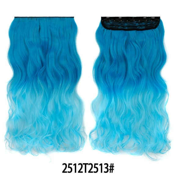 XmhyTop 17.7" Long Straight Clip in Hair Extensions, Full Head One Piece Style with 5 Clips, Highlight Synthetic Fibre, Easy-to-Wear for Women, Blue D