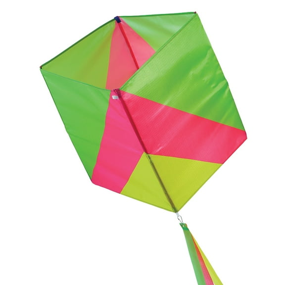 In the Breeze 3364 — Neon Single Box Kite — Easy-Flying, Single-Line Colorful Kite; Beginner or Travel Kite; Kite Line Included