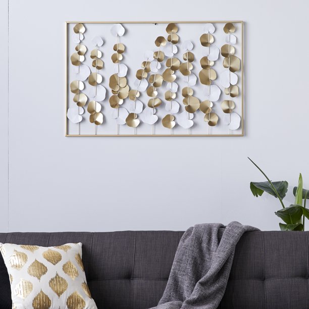 DecMode Large Metal White And Gold Rectangular Wall Décor