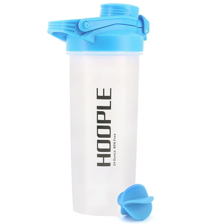 Hoople Shaker Bottle Protein Powder Shake Blender Gym Smoothie Cup, BPA Free, Auto-Flip Leak-Proof Lid, Handle with Ball Included - 24 Ounce
