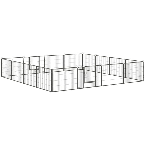 PawHut Heavy Duty Dog Playpen, 16 Panels Pet Playpen Dog Fence, Portable Puppy Exercise Pen, with 2 Doors Locking Latch, Outdoor or Indoor Use 23.5" Height