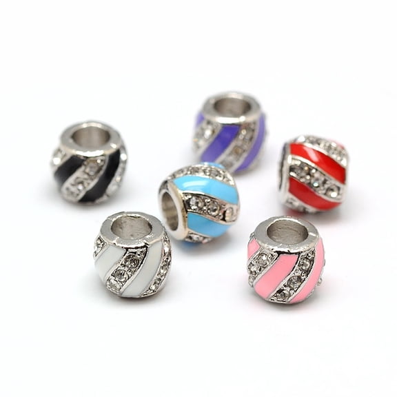 Platinum Plated Alloy Enamel Rhinestone European Beads Large Hole Drum Beads Mixed Color 10x8mm Hole: 5mm