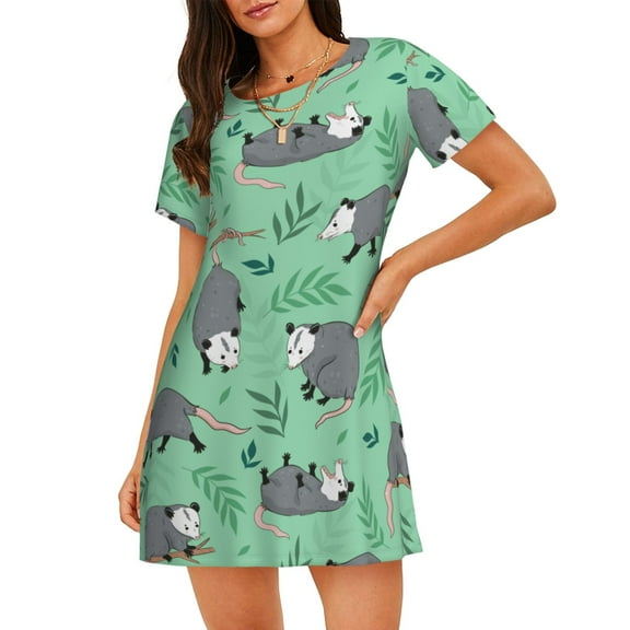 Opossum Women'S Nightgown Sleepwear Short Sleeves Nightshirt Loose Comfy Pajama 3x-Large