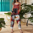 thumbnail image 3 of Women's Christmas Print Casual Loose Retro Suspender Cotton And Linen Jumpsuit, Burgundy, XL, 3 of 4